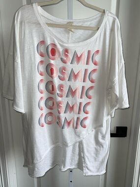 Free People Cosmic Graphic Tee Y2K Oversized White Medium Boho